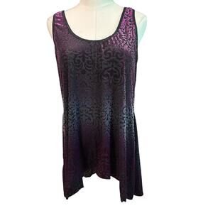 ND Tank Velvet Burnout Tank Top Raspberry Purple Women Petite XL Boho Chic Goth